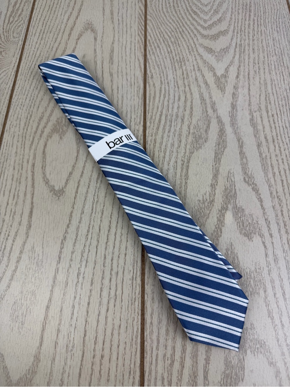 648 Bar III Men's Tie Varsity Stripe 409 Denim Blue $55 Polyester Skinny Slim